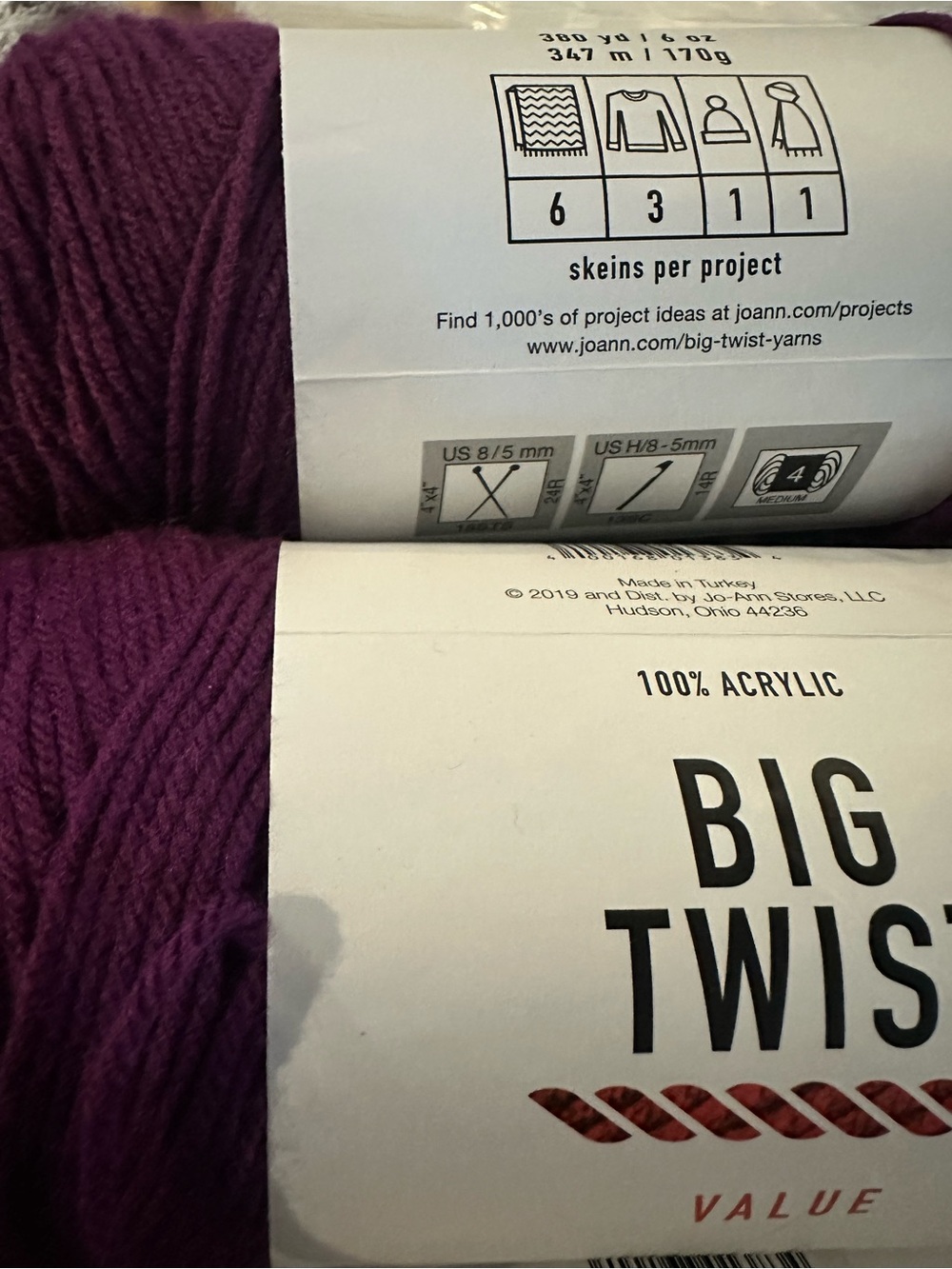 Big Twist Value Worsted Yarn Purple Color - 3 Skeins, Two Samw Dye Lot - Picture 3 of 5